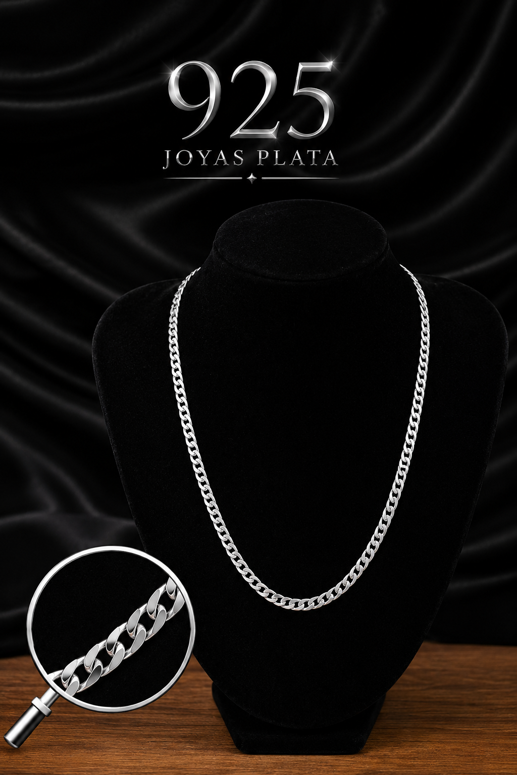 Cadena de plata 925 sobre terciopelo negro