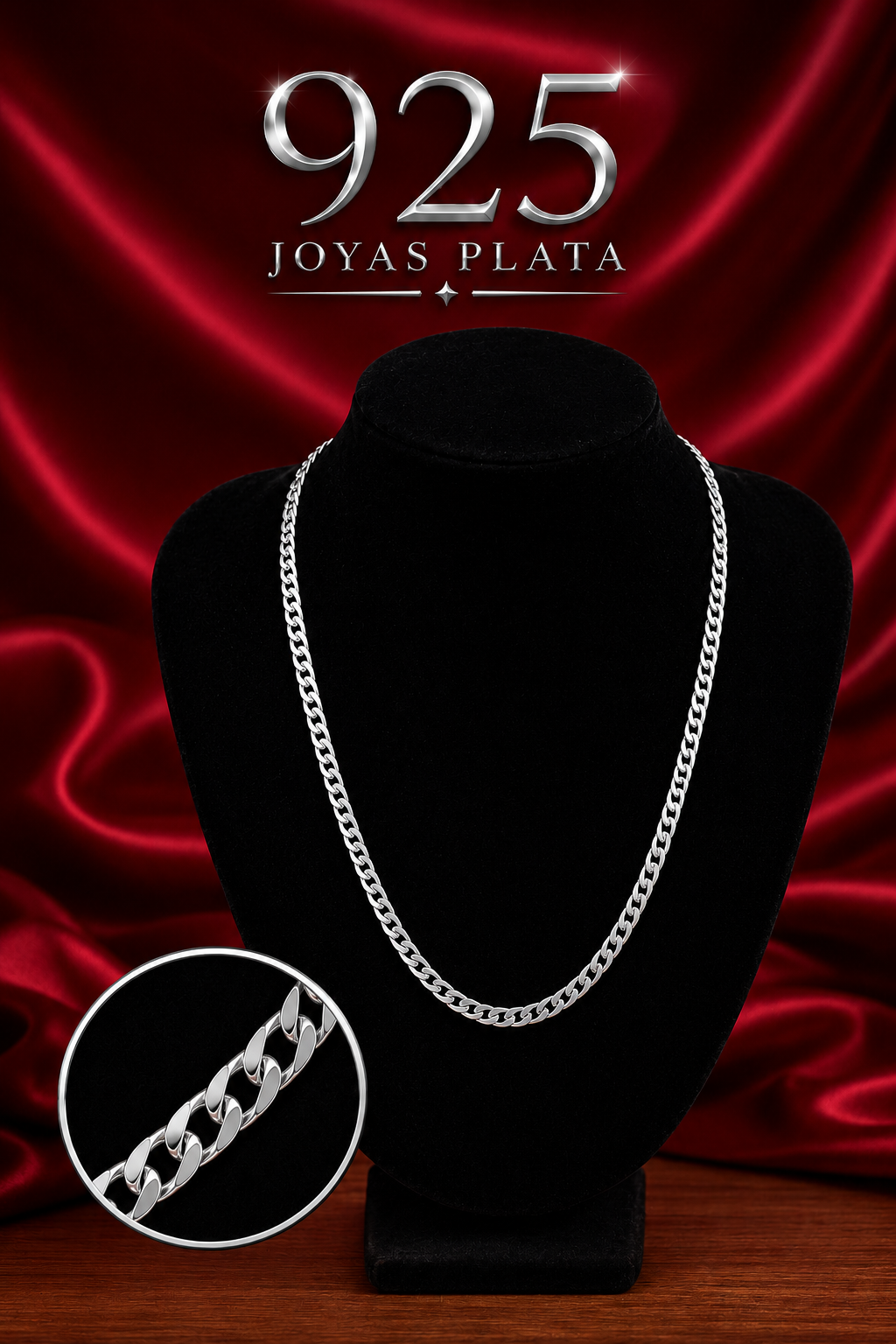 Cadena de plata 925 sobre seda roja
